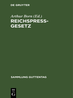 cover image of Reichspreßgesetz